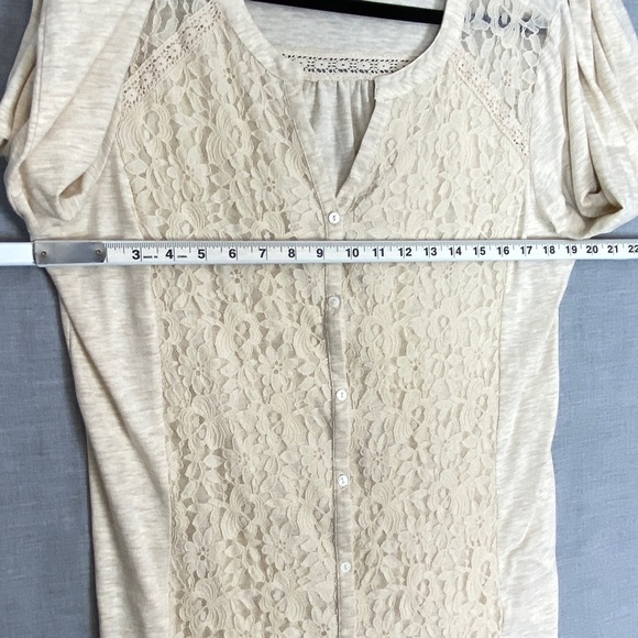 Style & Co Lace Front Top Button Up Long Sleeve Tee Sz XL Cream colour - Picture 7 of 9